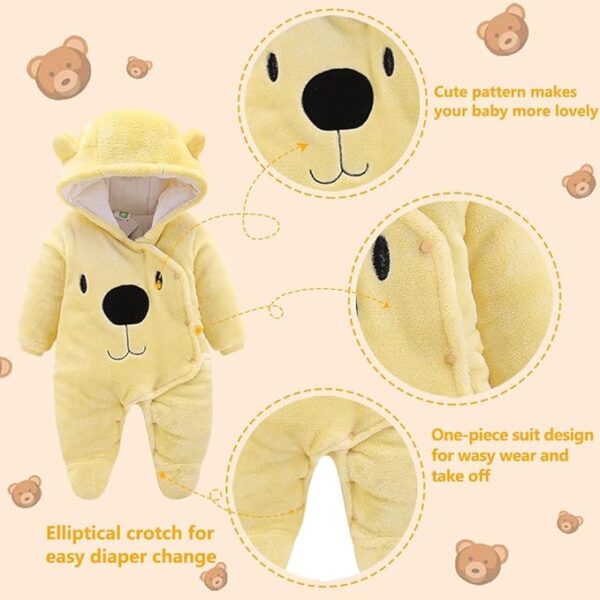 ALLAIBB Baby Newborn Snowsuit Winter Hooded Footie Fleece Jumpsuit for Infant Girls Boys - Image 4