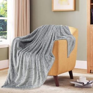 Soft and cozy TOONOW Fleece Blanket in light grey, perfect for couch, sofa, or bed, offering warmth and comfort for all seasons.