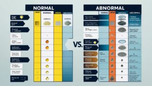 omparison chart showing normal vs. abnormal urine with visual cues for identifying changes.