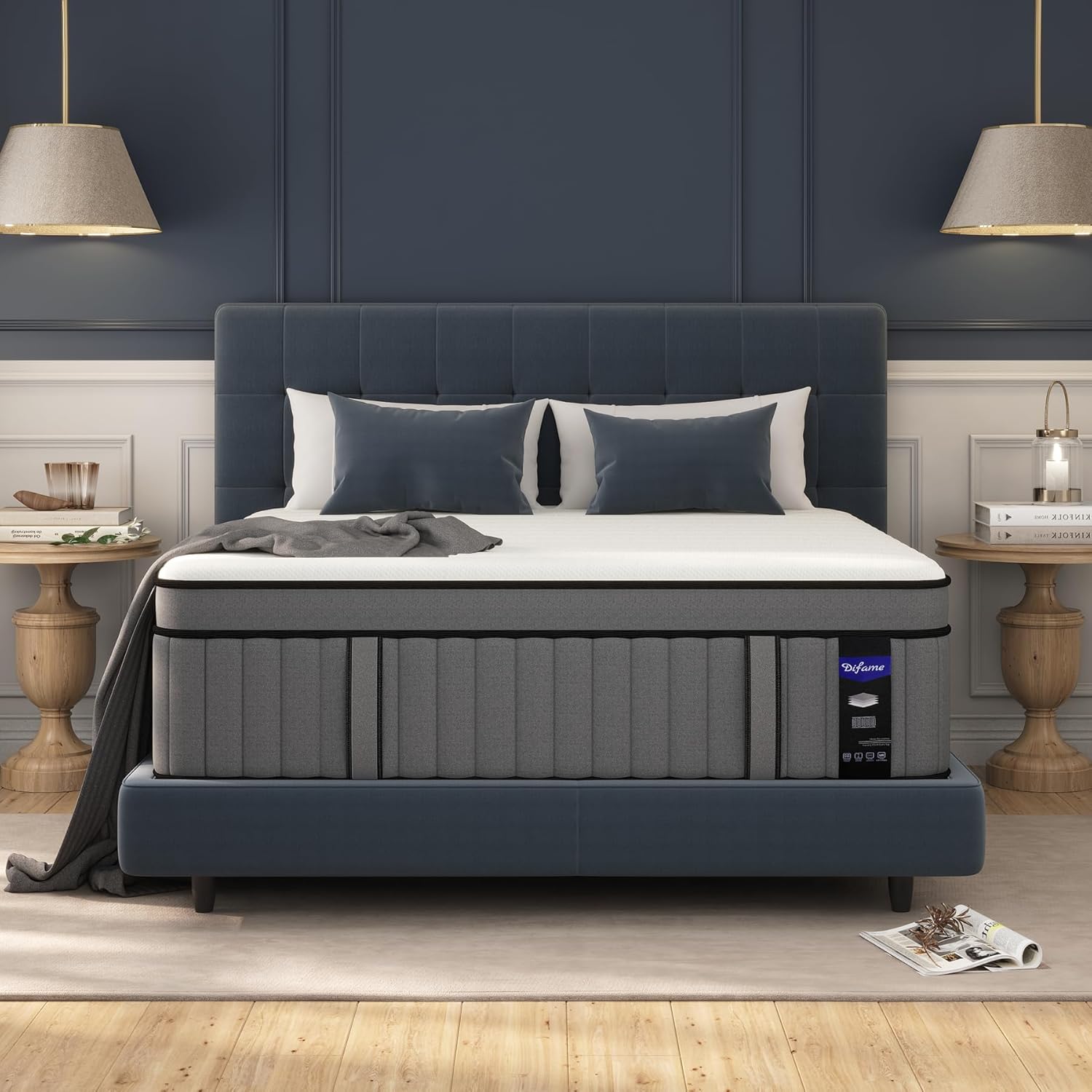 DIFAME King Size Mattress 14” – Hybrid design with gel memory foam and pocket springs for back pain relief and pressure relief.