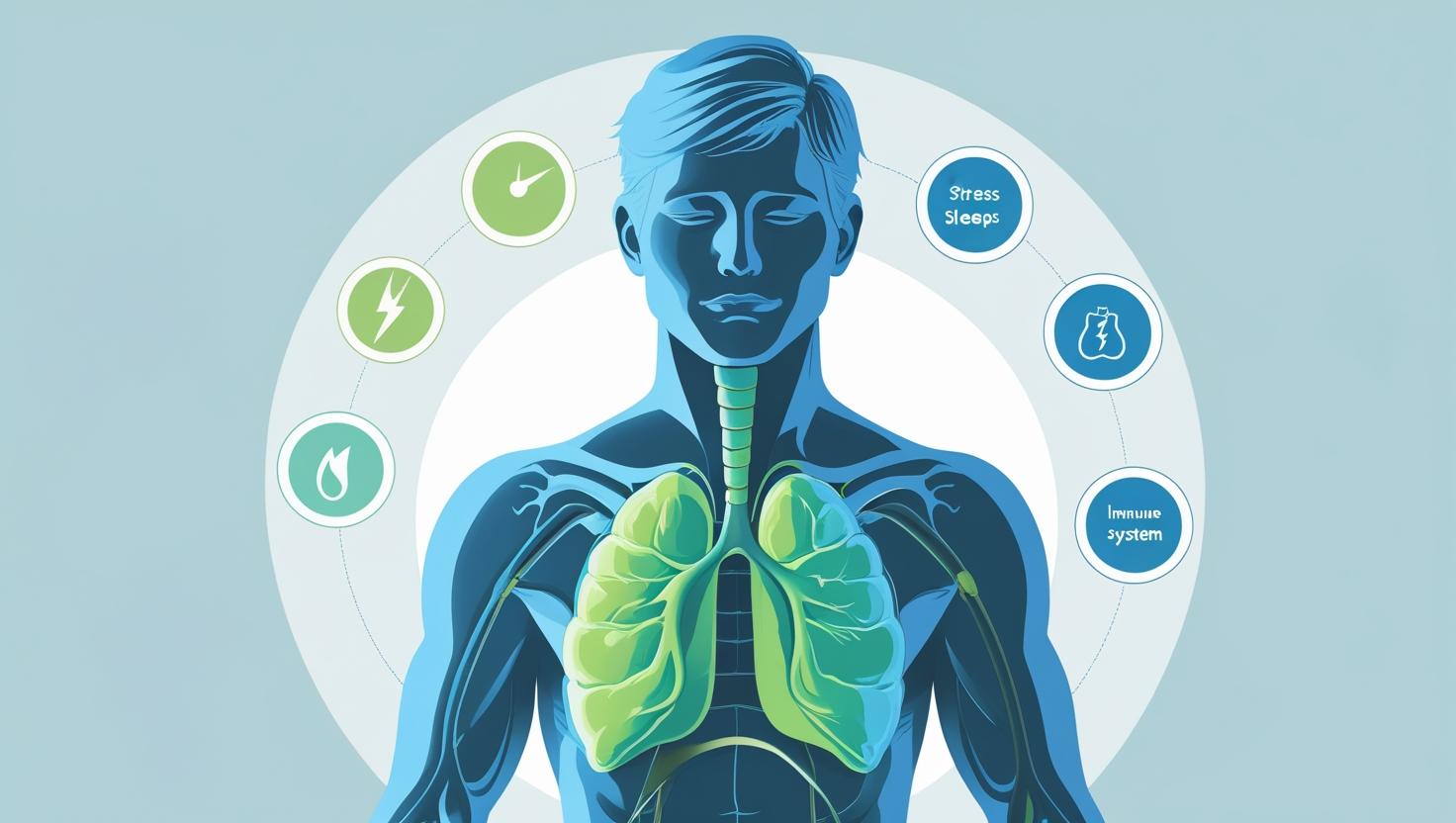 Illustration showing cortisol hormone function with adrenal glands and icons for stress, sleep, metabolism, and immunity.